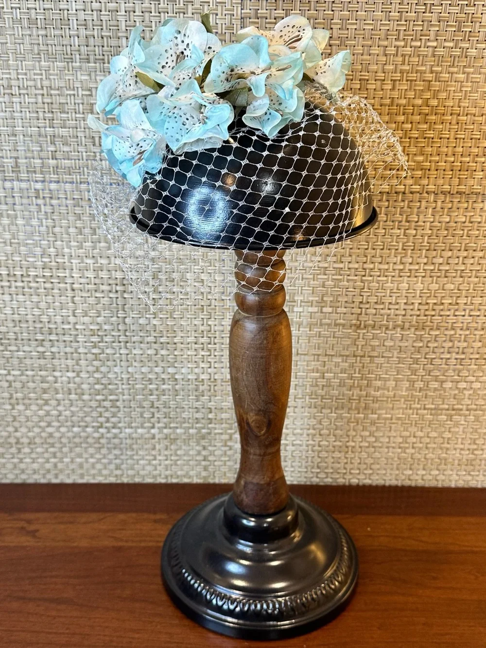 VTG 1950s Evelyn Varon Exclusive Floral Fascinator Hat Blue Lily Birdcage Veil - Picture 2 of 9